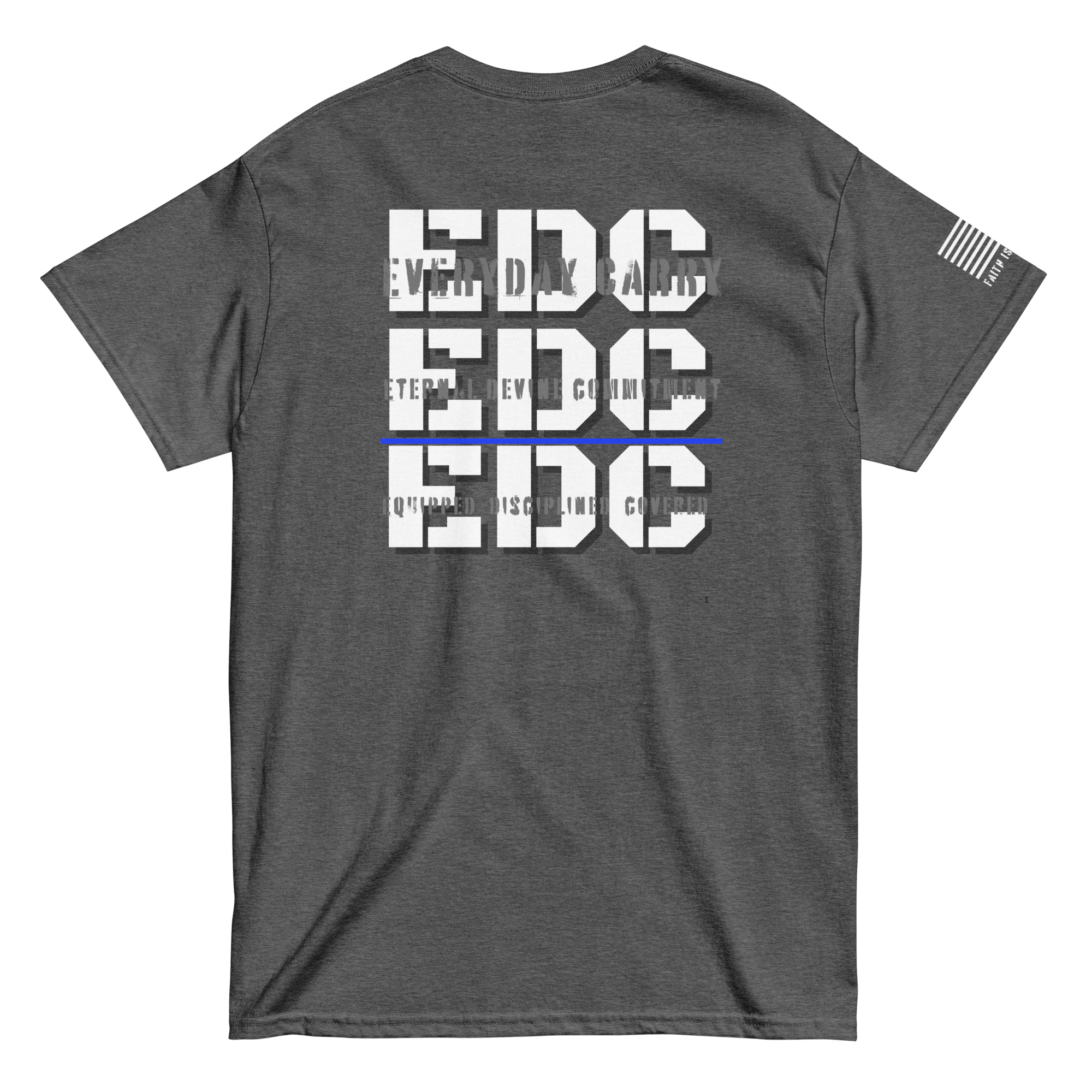 EDC tee from FFO’s Spiritual Special Ops collection featuring Thin Blue Line detail — design highlights triple meaning: EDC